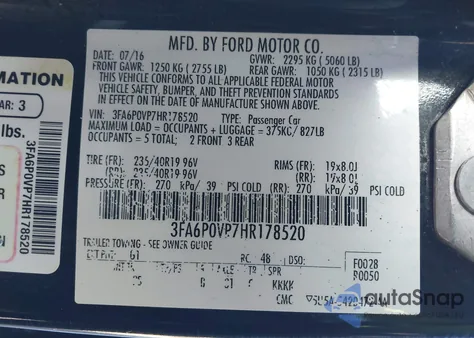 2017 Ford Fusion Sport from USA, damaged, VIN 3FA6P0VP7HR178520